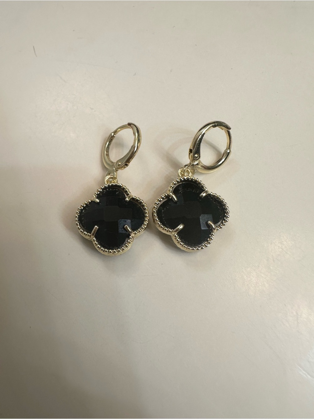 Gold & Black Clover Drop Earrings (New)